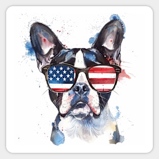 Boston Terrier 'Merica Sunglasses Sticker